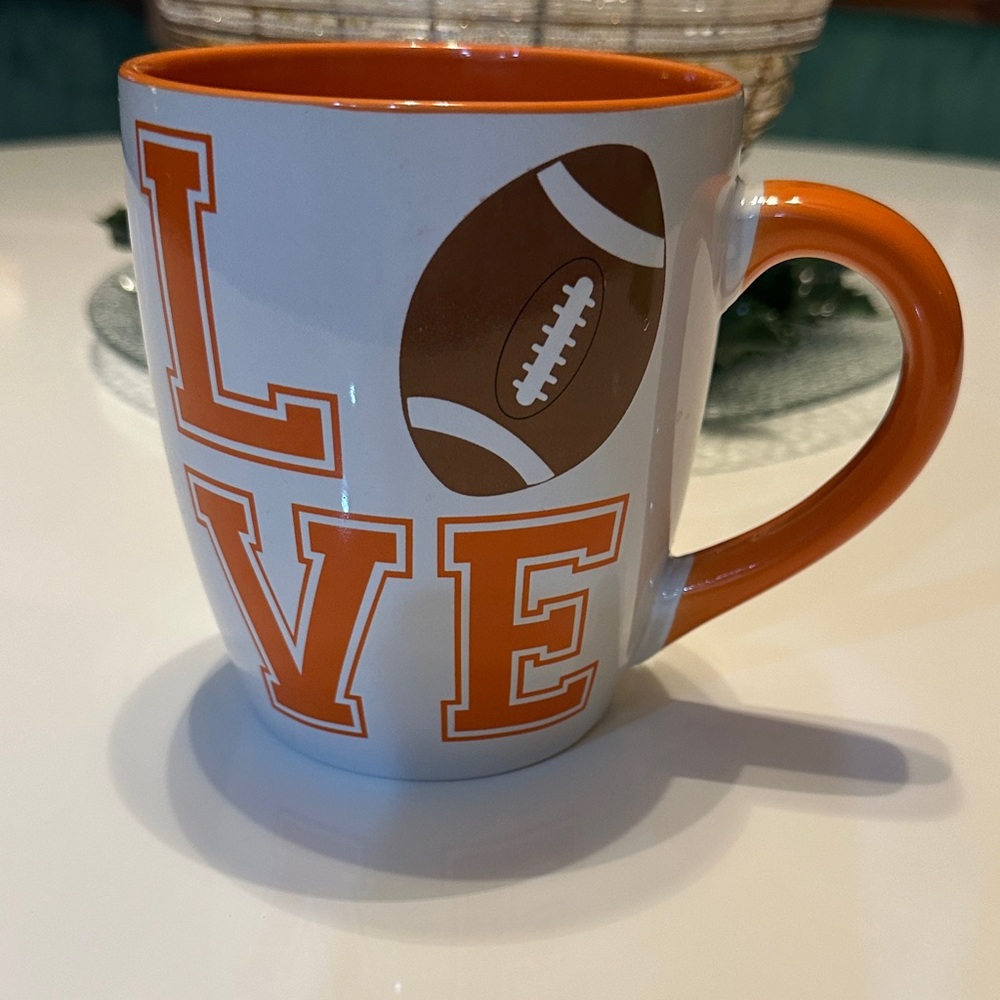 Orange and White LOVE Football 🏈 20 ounce Mug - like new!
